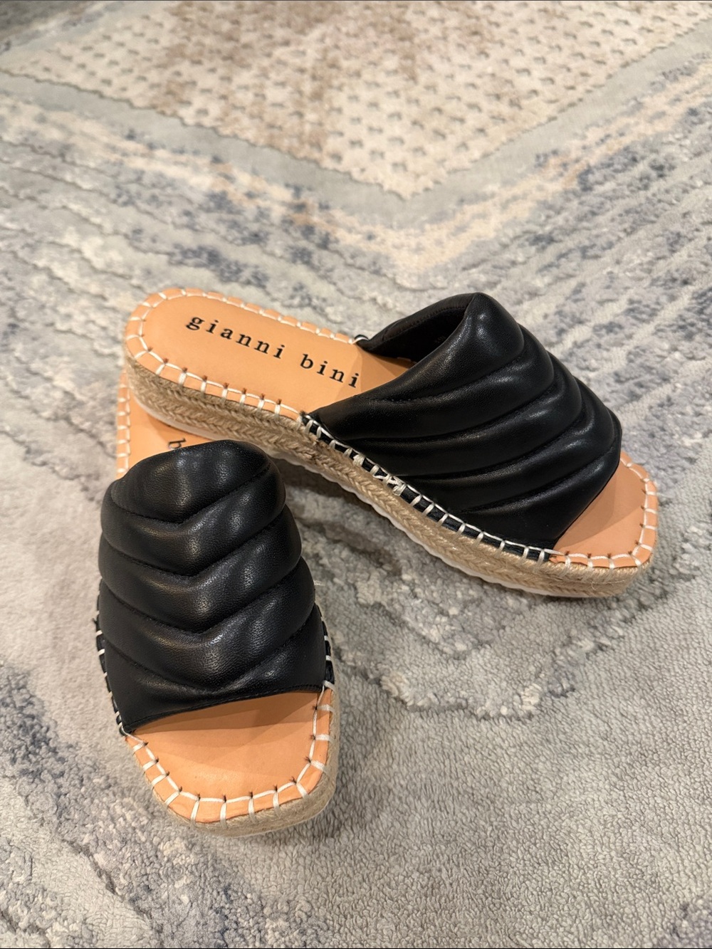 Gianni Bini Black Quilted Slide Espadrille Wedge